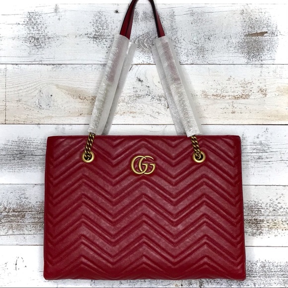 Gucci Handbags - Gucci Red Quilted Medium Marmont Tote 524578 Bag